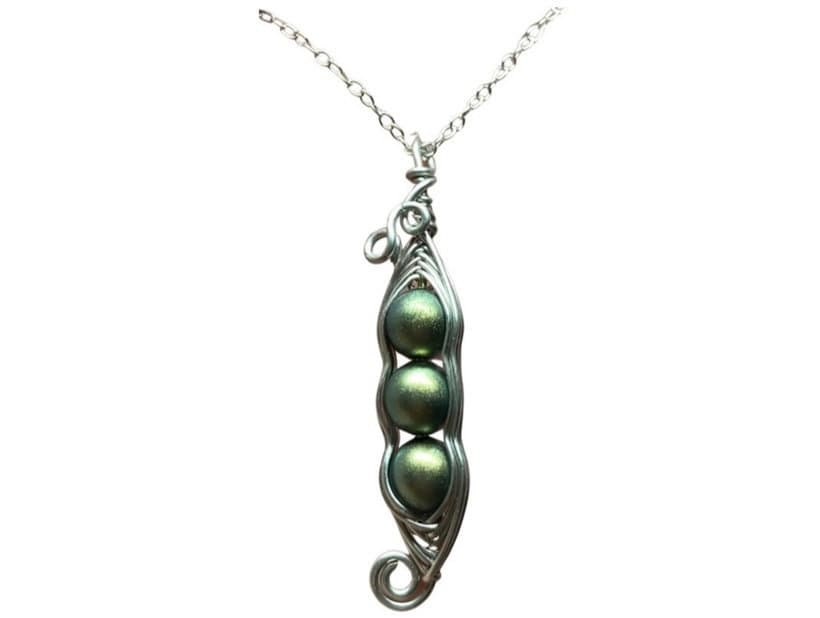 Family Pea Pod Necklace-6mm Green Gold Swarovski Crystal 