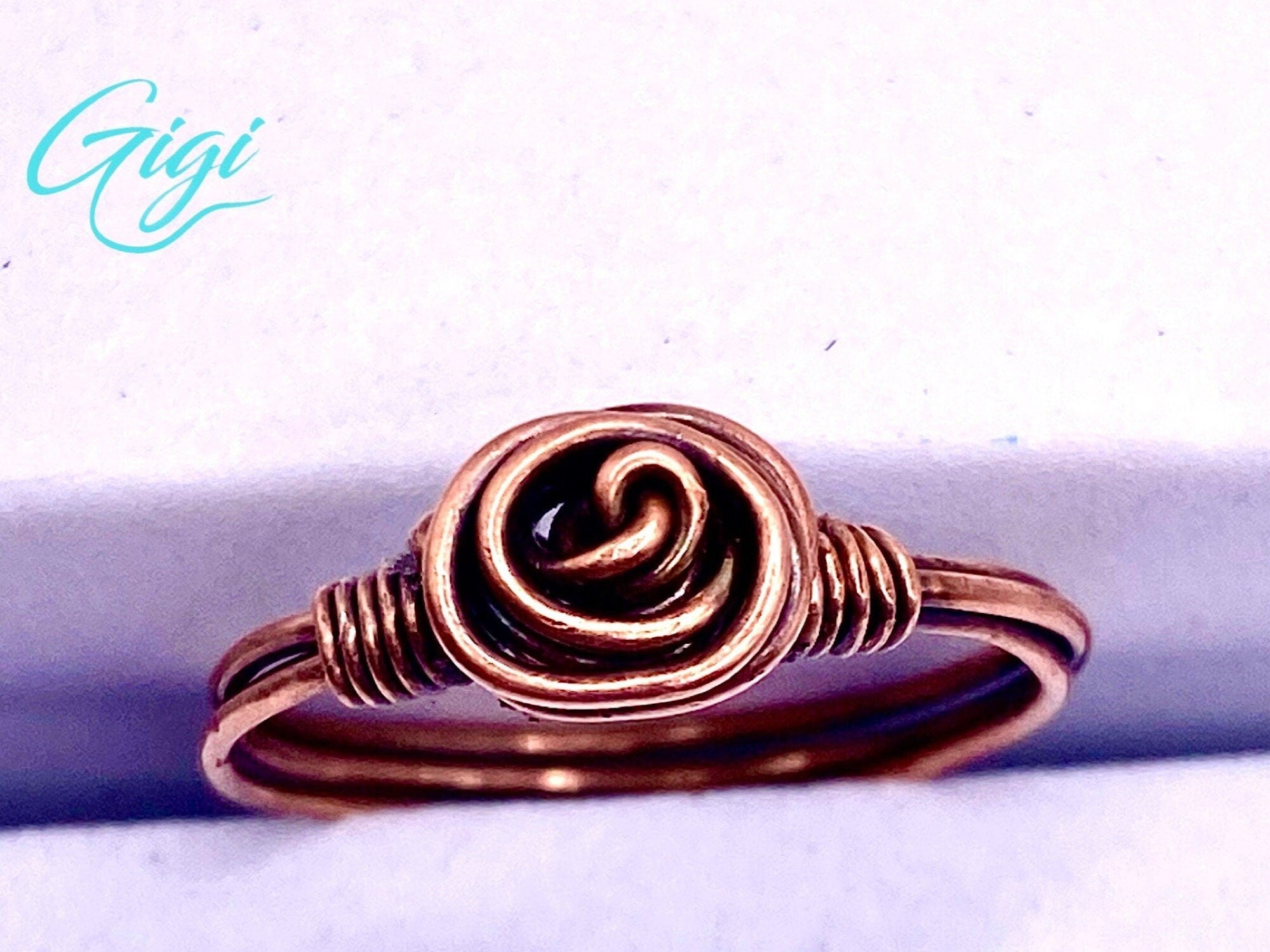 Copper Bloom Ring-Oxidized Copper-Wire Wrapped Rose Ring-sizes 5-10-Handmade in the USA