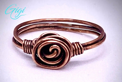 Copper Bloom Ring-Oxidized Copper-Wire Wrapped Rose Ring-sizes 5-10-Handmade in the USA