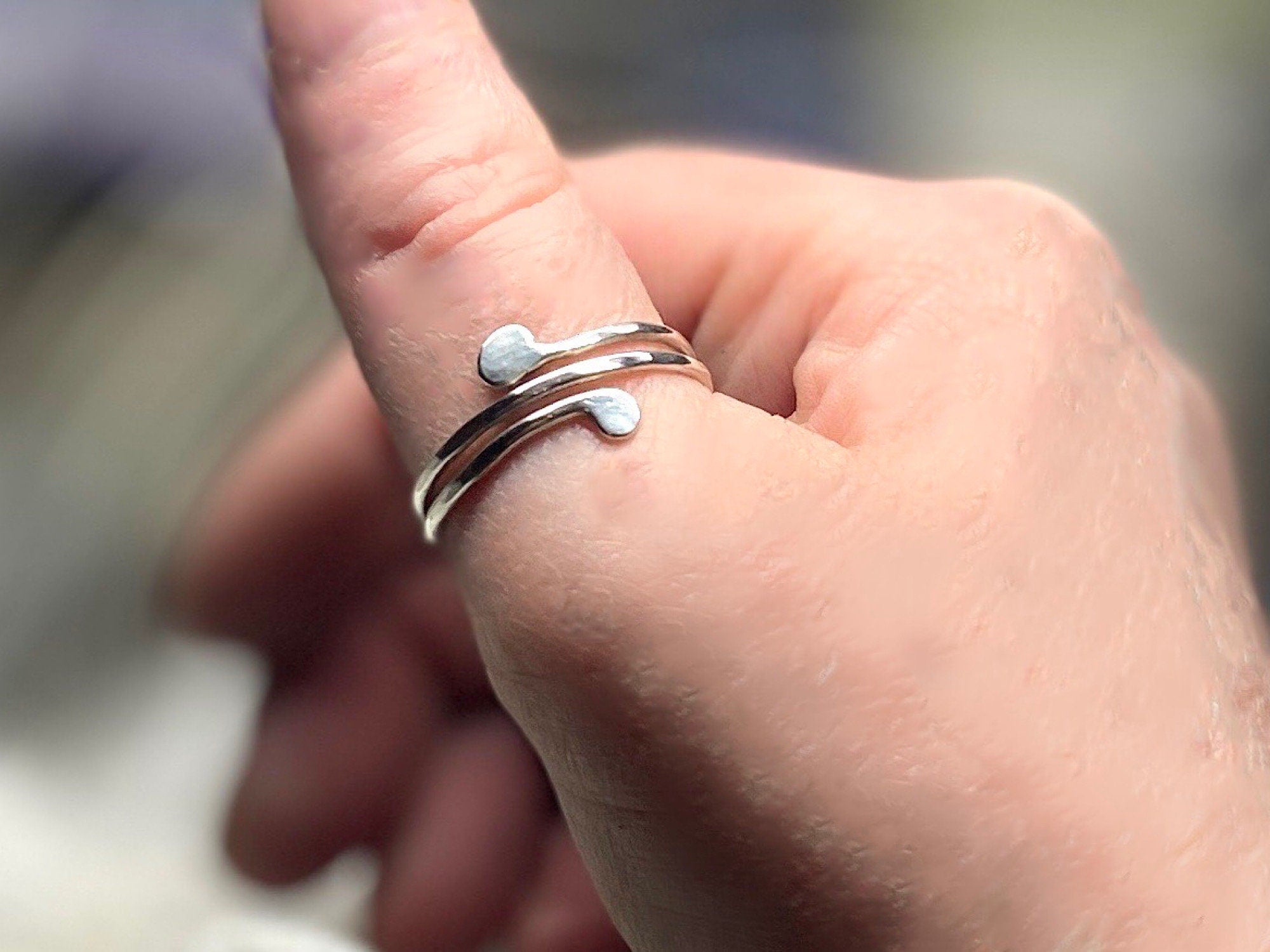 Minimalist Hammered Silver Ring-Casual Wraparound Argentium Silver Ring