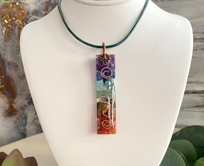 Chakra Stone Necklace-Healing Chakra in Resin-Chakra Stone Resin Pendant with Distressed Leather Cord