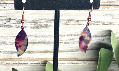 Multicolored Copper Earrings-Flame Painted AND Alcohol Ink Earrings