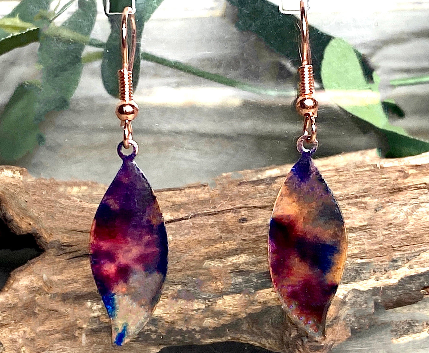 Multicolored Copper Earrings-Flame Painted AND Alcohol Ink Earrings