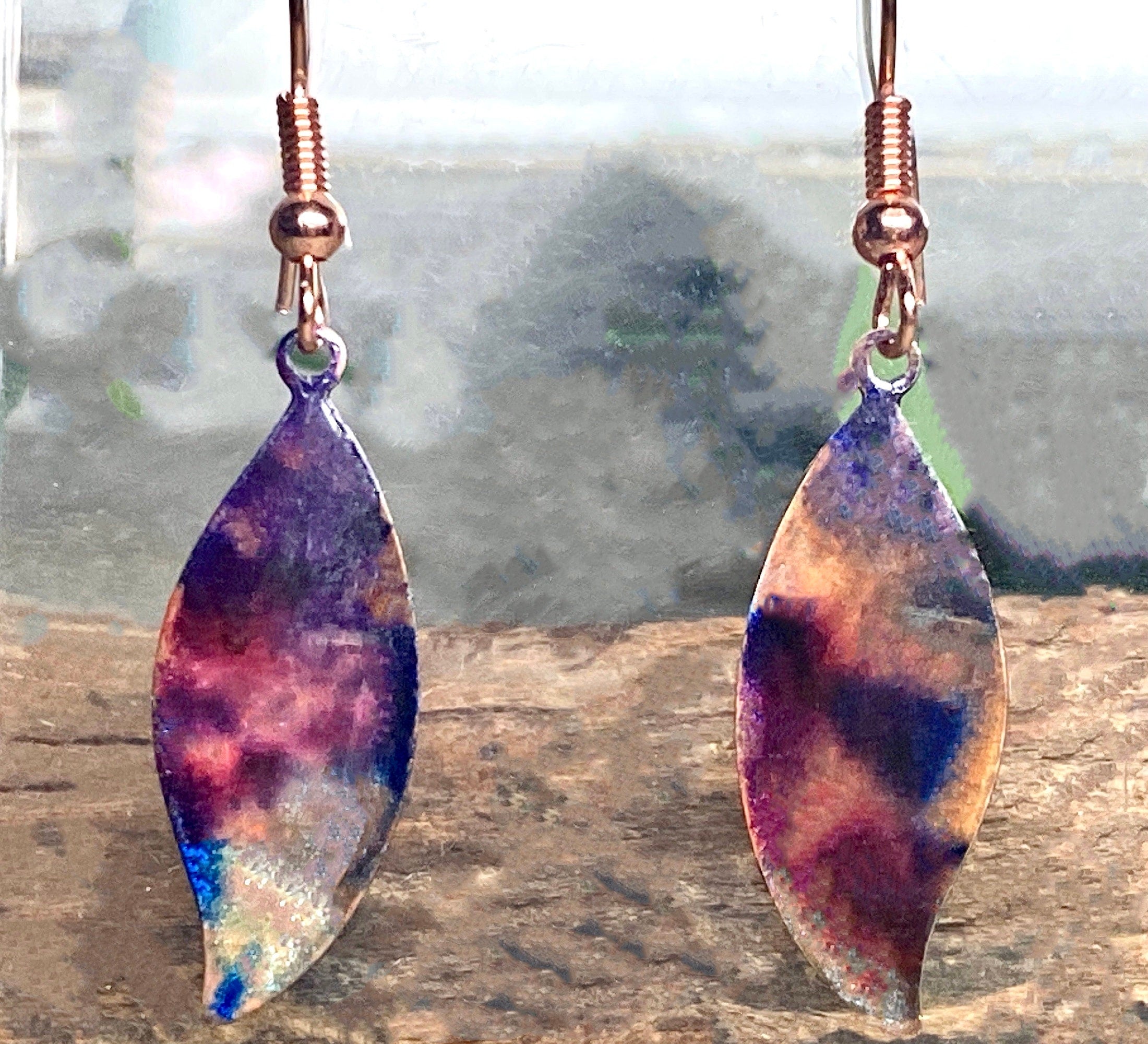 Multicolored Copper Earrings-Flame Painted AND Alcohol Ink Earrings