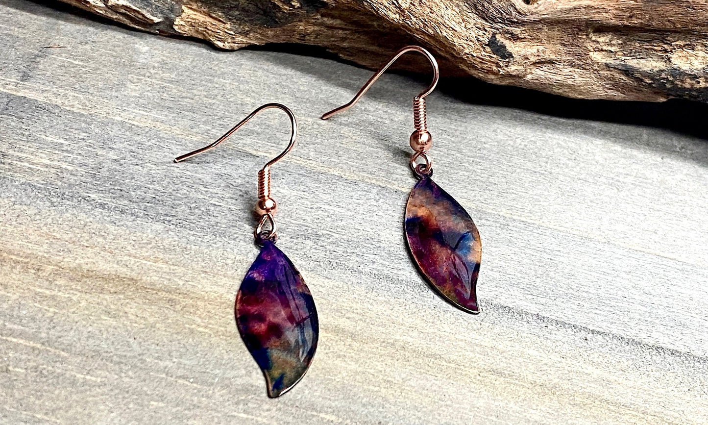 Multicolored Copper Earrings-Flame Painted AND Alcohol Ink Earrings