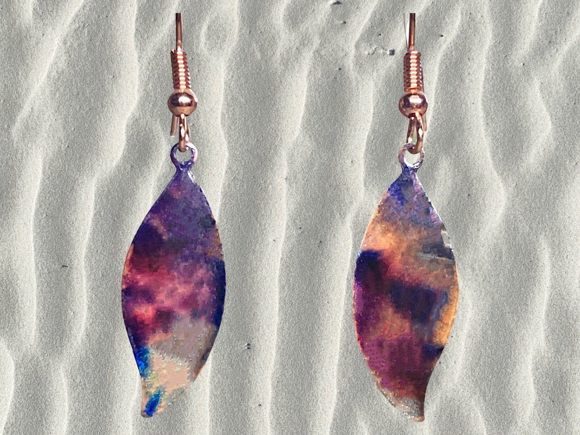 Multicolored Copper Earrings-Flame Painted AND Alcohol Ink Earrings