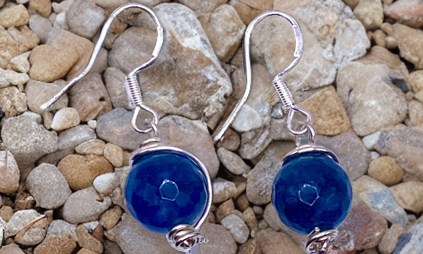 Pacific Blue Apatite Dangle Earrings Wire Wrapped in Argentium Silver-Enhances Focus, Clarity & Unconditional Love-Handmade in the USA