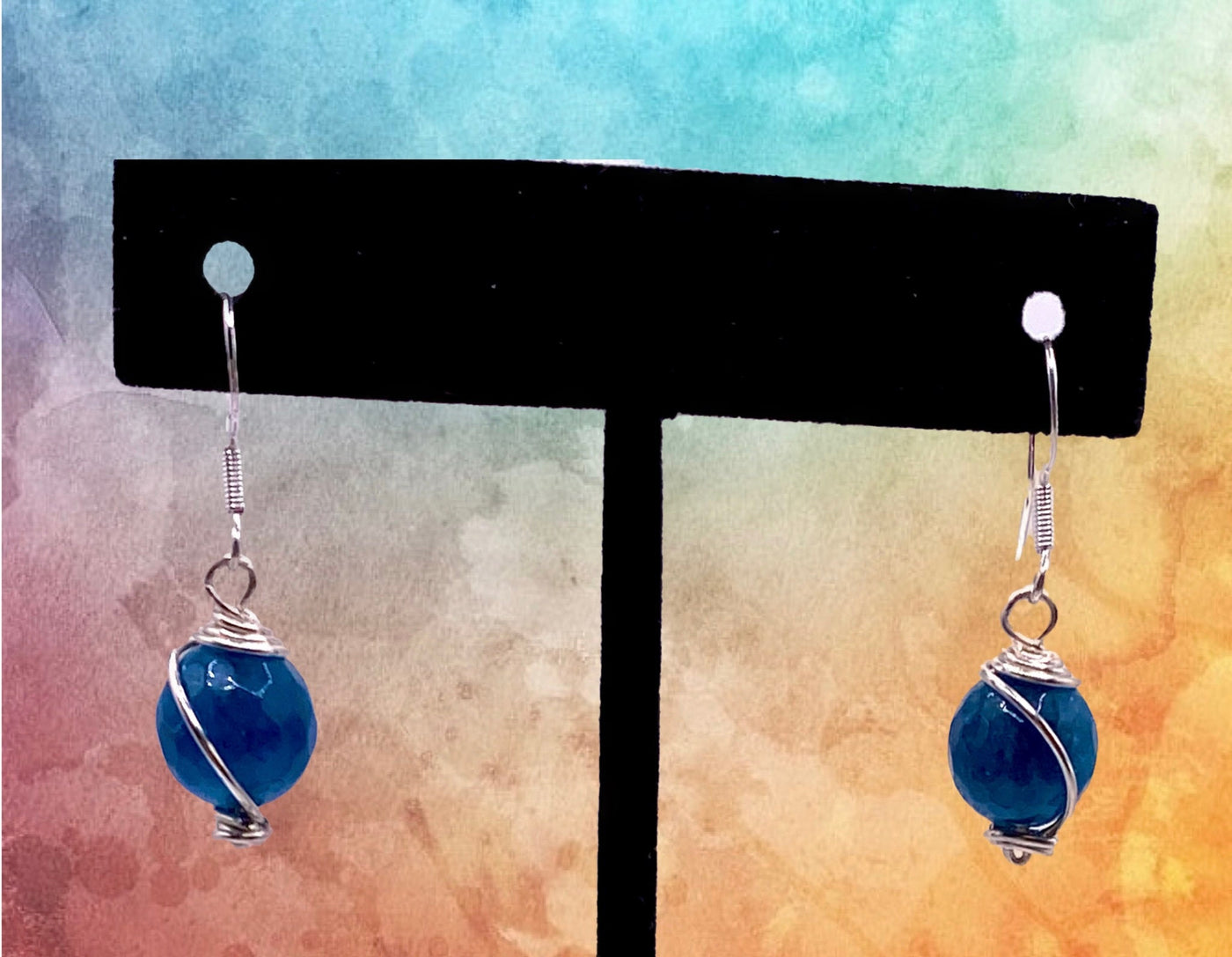 Pacific Blue Apatite Dangle Earrings Wire Wrapped in Argentium Silver-Enhances Focus, Clarity & Unconditional Love-Handmade in the USA