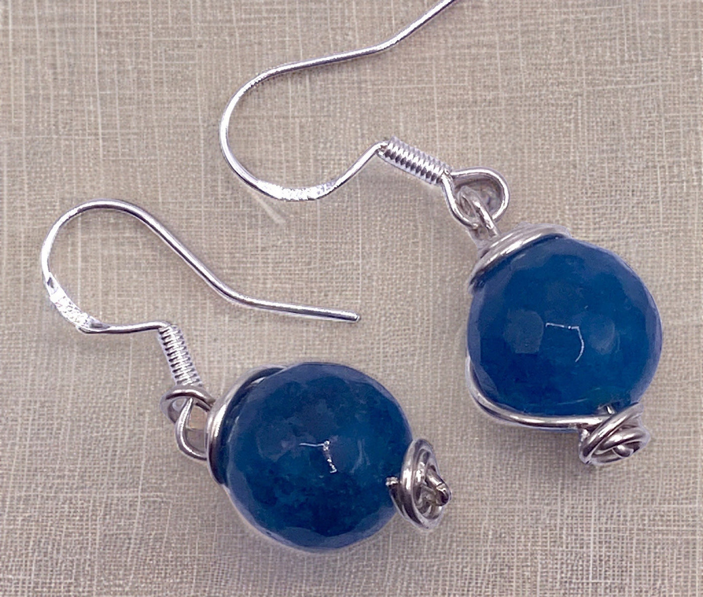 Pacific Blue Apatite Dangle Earrings Wire Wrapped in Argentium Silver-Enhances Focus, Clarity & Unconditional Love-Handmade in the USA