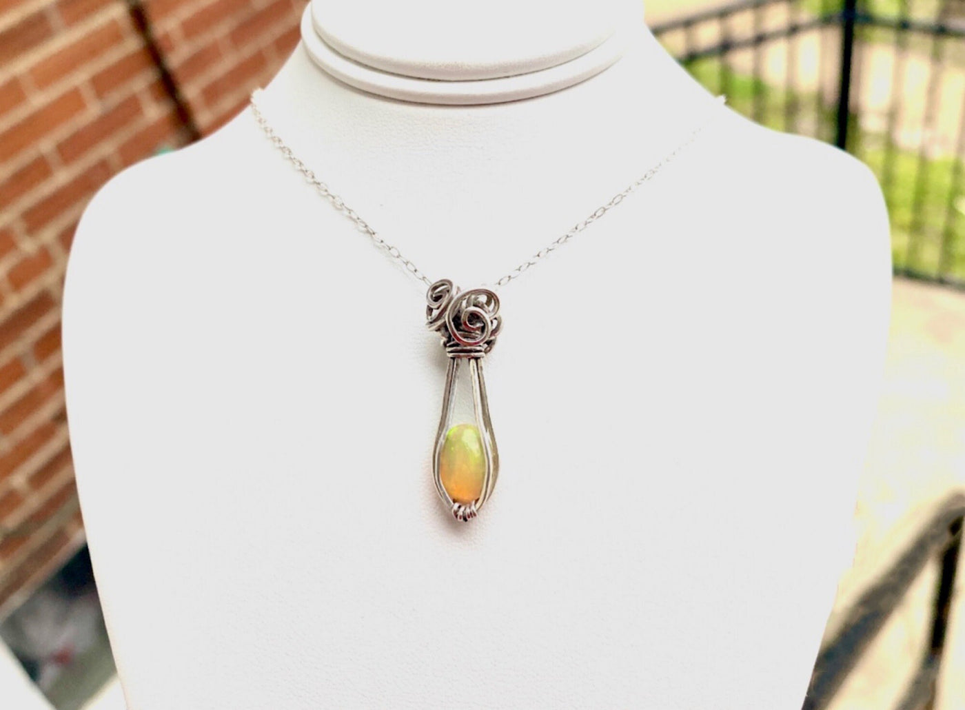 Radiant Pale Yellow Ethiopian Welo Opal Necklace in .925 Sterling Silver