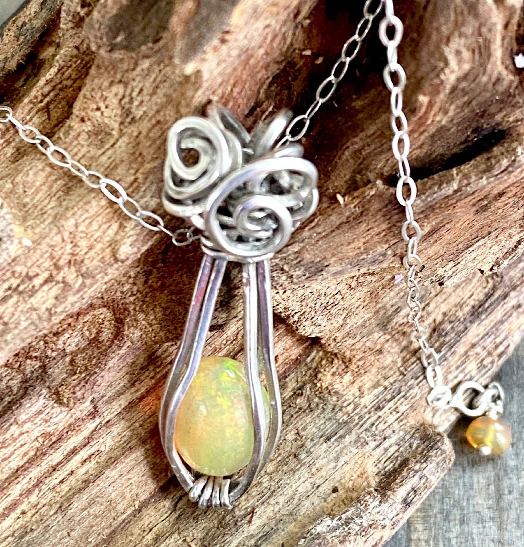 Ethiopian Welo Opal Necklace in .925 Sterling Silver-With Chain-Perfect Gift for Mom Girlfriend Wife-Pale Yet Bright