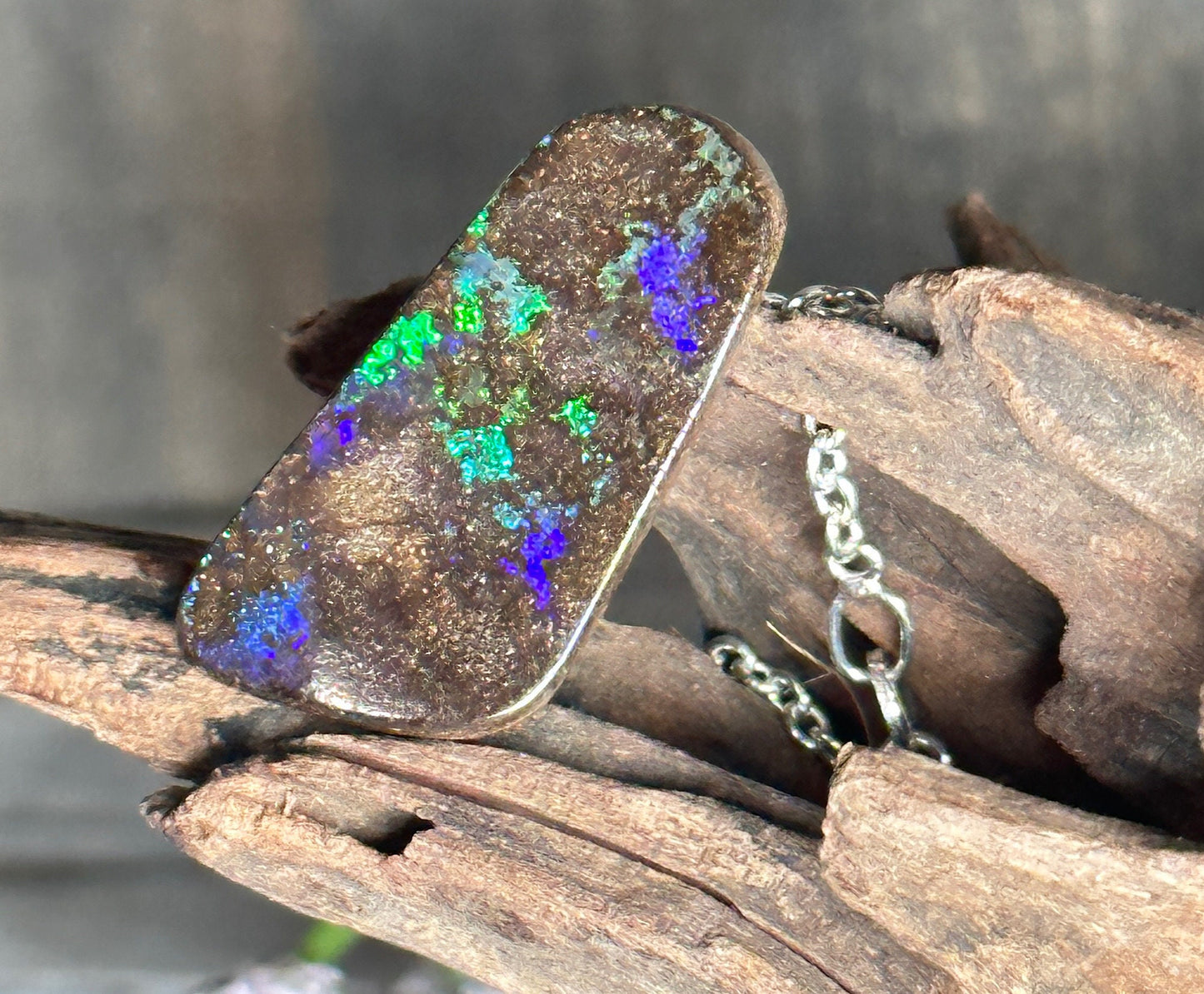 Stunning Australian Boulder Opal and Sterling Silver Necklace