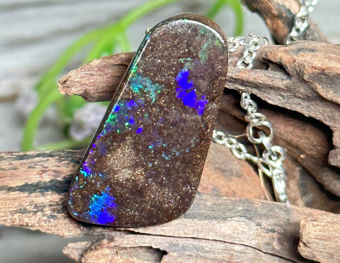 Stunning Australian Boulder Opal and Sterling Silver Necklace