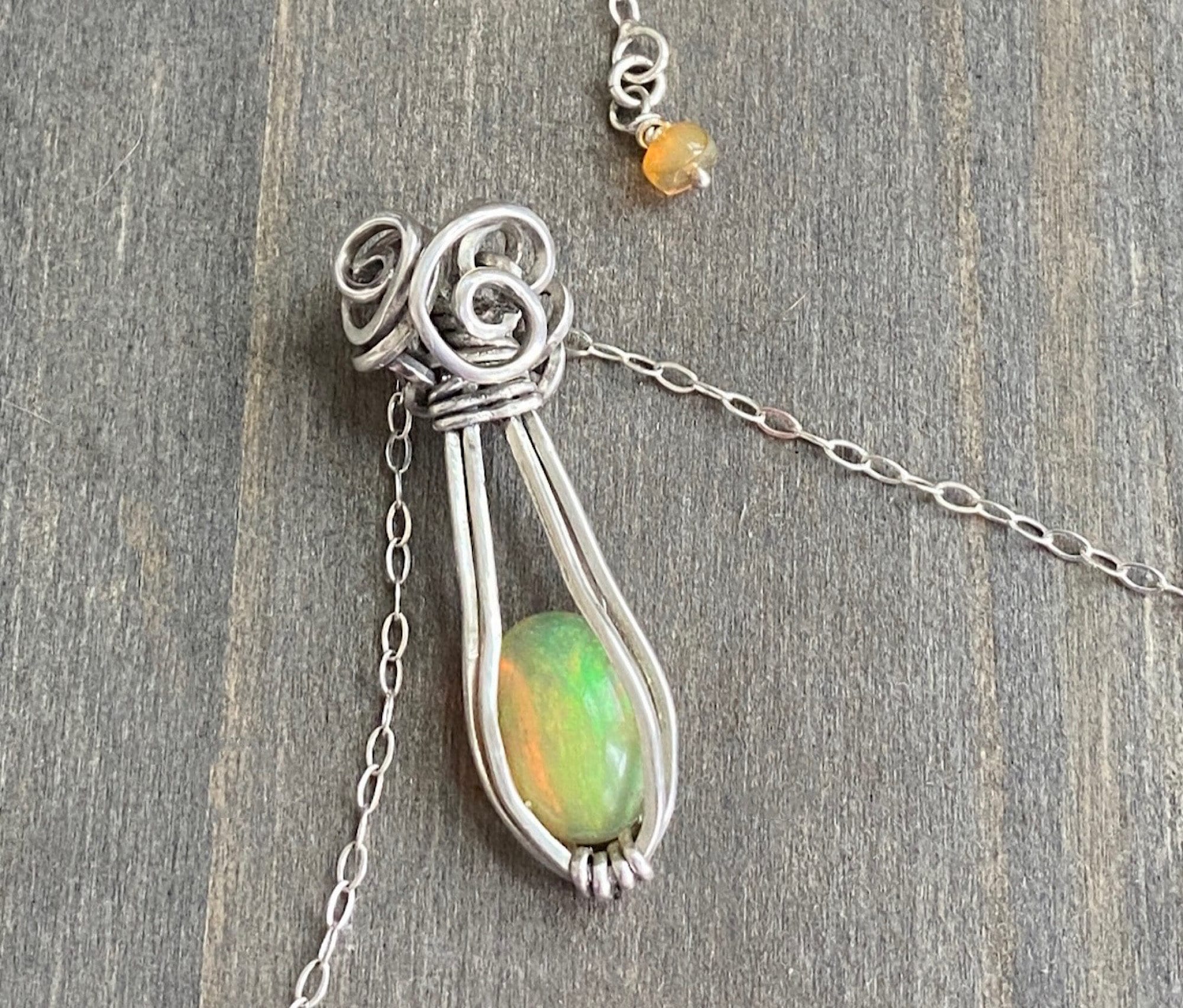 Radiant Pale Yellow Ethiopian Welo Opal Necklace in .925 Sterling Silver