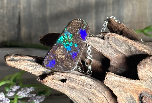 Stunning Australian Boulder Opal and Sterling Silver Necklace