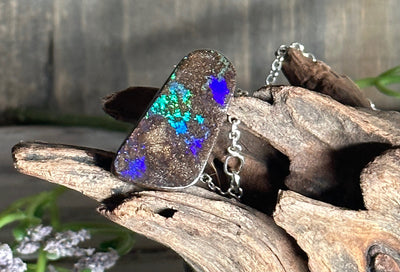 Stunning Australian Boulder Opal and Sterling Silver Necklace