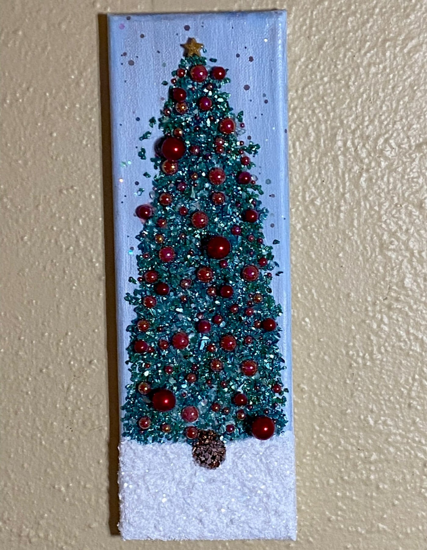 Crushed Glass and Resin 4x12" Awareness Christmas Tree Wall Hanging, Bling Tree & Tiny Ornaments, Mantle or Wall Art, Cancer Awareness