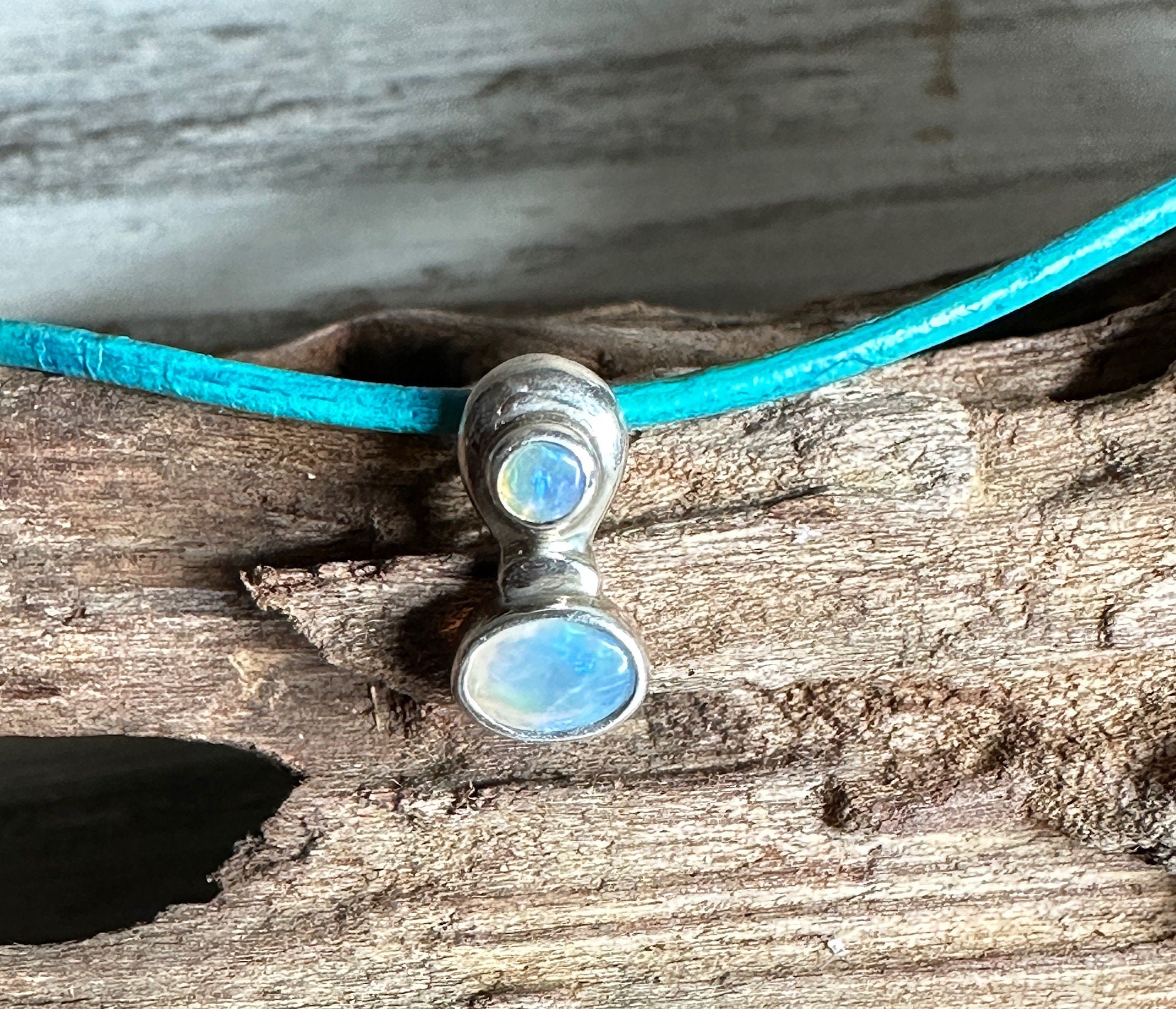 Gorgeous Dainty Australian Coober Pedy Opal and .925 Sterling Silver Necklace-Rich Blue Trendy Crystal Opal Pendant-Minimalist Oval Stones