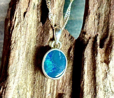 Solid Australian Black Opal Pendant Necklace-Lightening Ridge Black Opal-.925 Sterling Silver-Great Unisex Gift