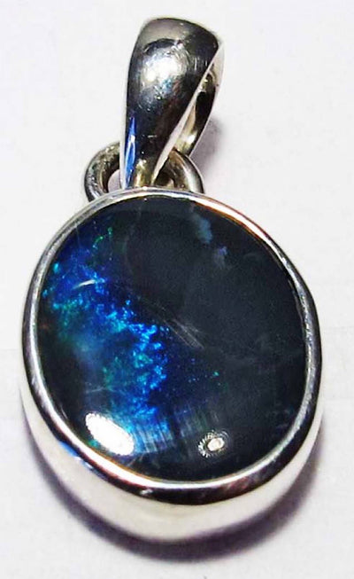 Solid Australian Black Opal Pendant Necklace-Lightening Ridge Black Opal-.925 Sterling Silver-Great Unisex Gift