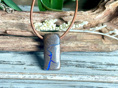 Boulder Opal Pendant Necklace-Unisex-Genuine Distressed Brown Leather Strap