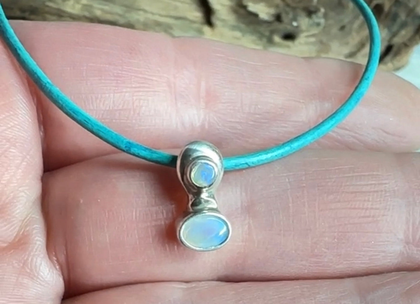 Gorgeous Dainty Australian Coober Pedy Opal and .925 Sterling Silver Necklace-Rich Blue Trendy Crystal Opal Pendant-Minimalist Oval Stones