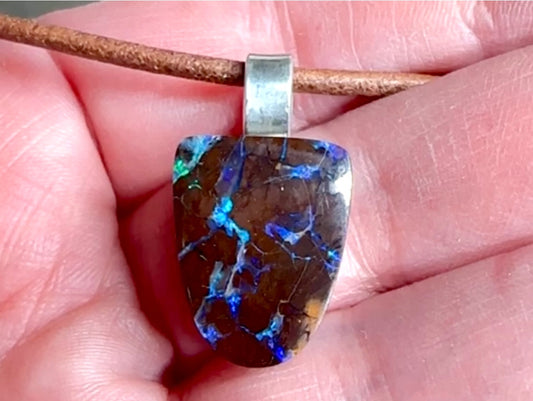 Boulder Opal Necklace/14.5ct Pendant/ Australian/Loose Stone for Jewelry Making/Sterling Silver/Perfect Fathers Day or Birthday Gift