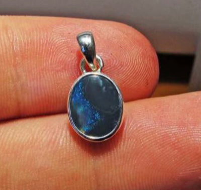 Solid Australian Black Opal Pendant Necklace-Lightening Ridge Black Opal-.925 Sterling Silver-Great Unisex Gift