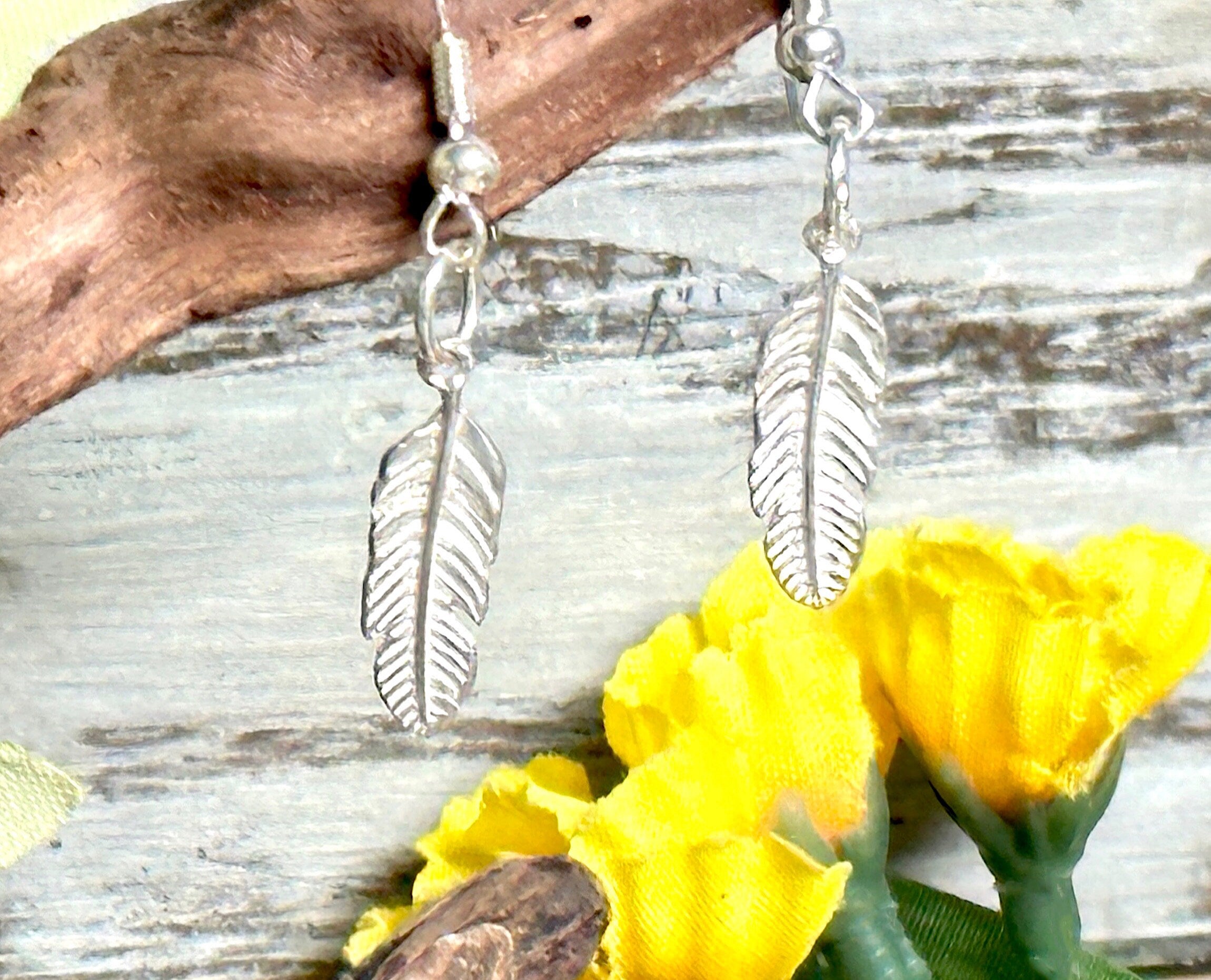 Sterling Silver .925 Minimalist Feather Earrings, Small Cute Casual Dangle Earrings, Unisex, Symbol of Freedom & Strength, Native American