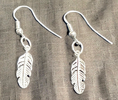 Sterling Silver .925 Minimalist Feather Earrings, Small Cute Casual Dangle Earrings, Unisex, Symbol of Freedom & Strength, Native American