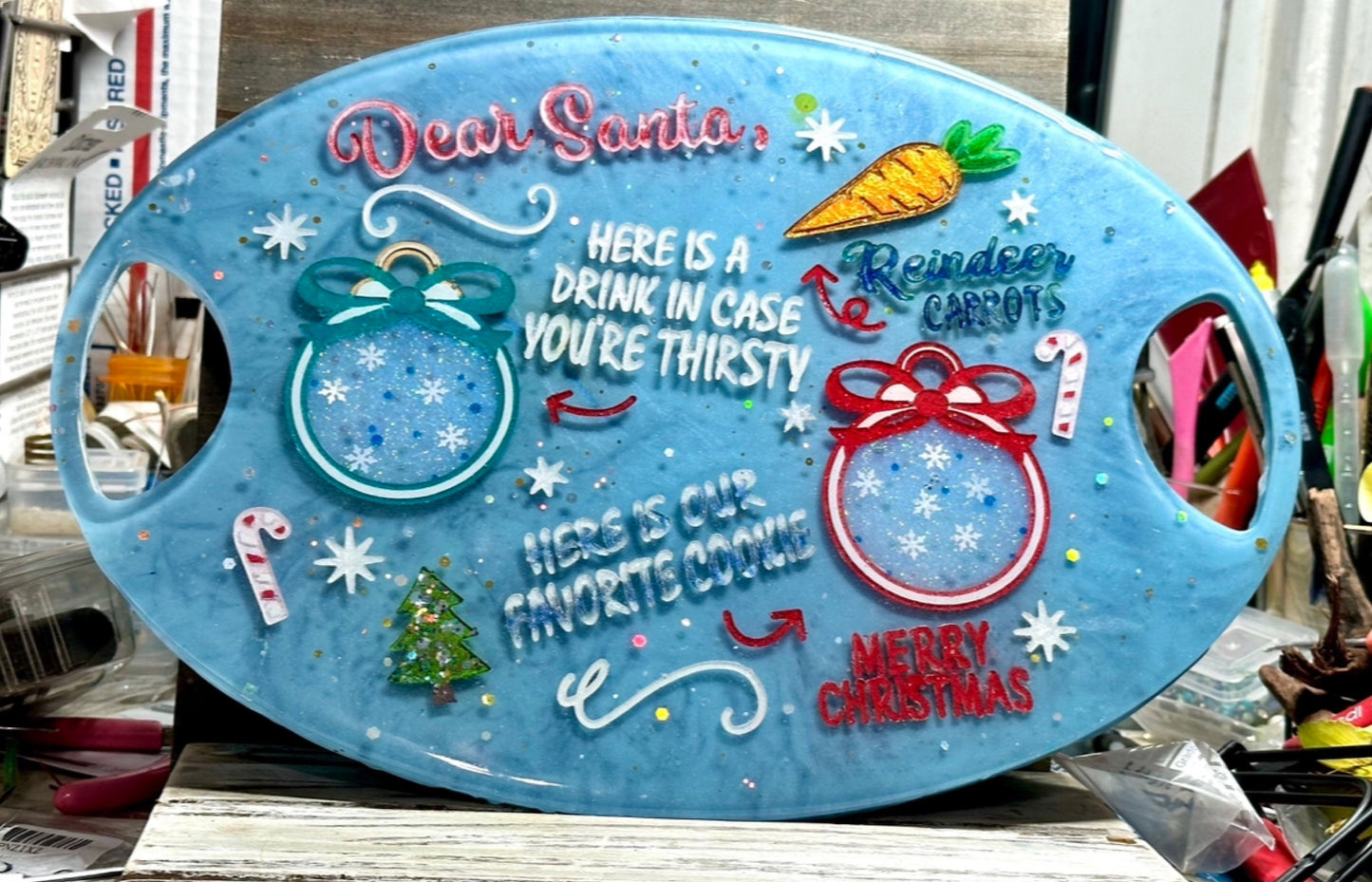 14.5x10x.5" Christmas Eve Tray-Milk, Cookies and Carrots for Santa and Reindeer Platter-Charcuterie Board-Holiday Tray-Handmade in the USA