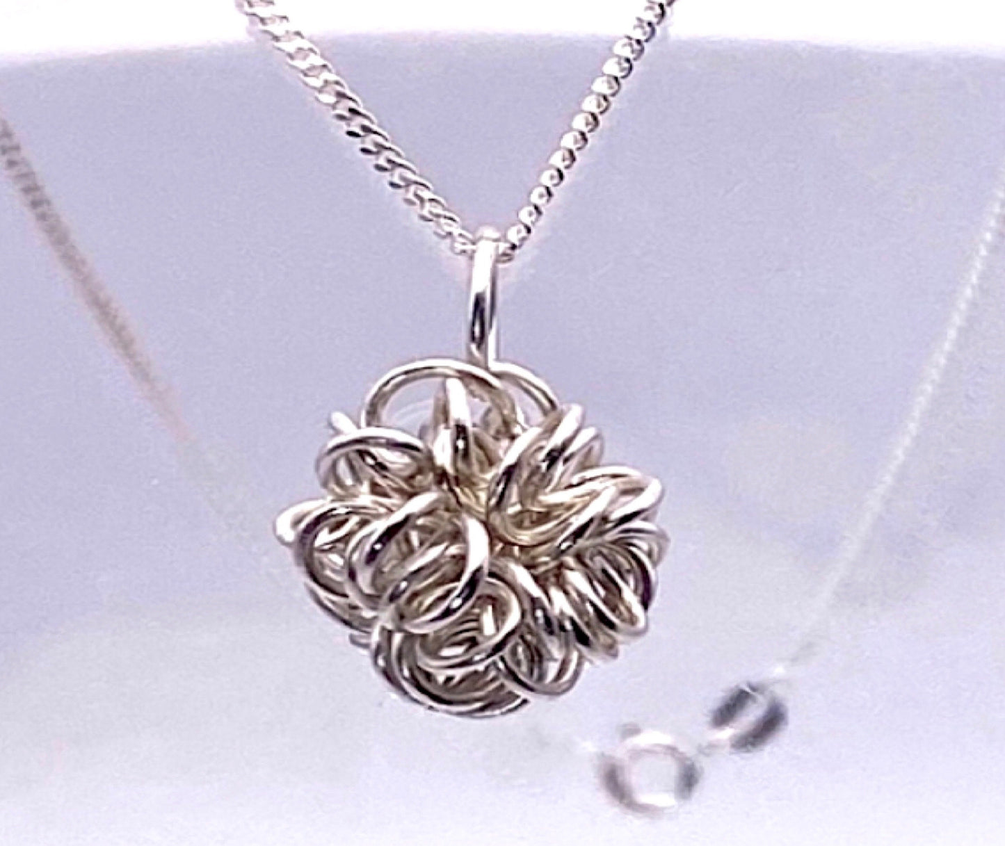 Tangled, Twisted Coiled Confetti Wire Ball .925, Necklace-Argentium Silver (Sterling Silver +)-Minimalist BoHo Trendy Style Pendant