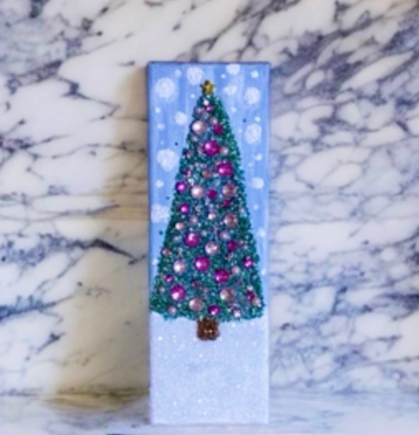 Crushed Glass and Resin 4x12" Awareness Christmas Tree Wall Hanging, Bling Tree & Tiny Ornaments, Mantle or Wall Art, Cancer Awareness