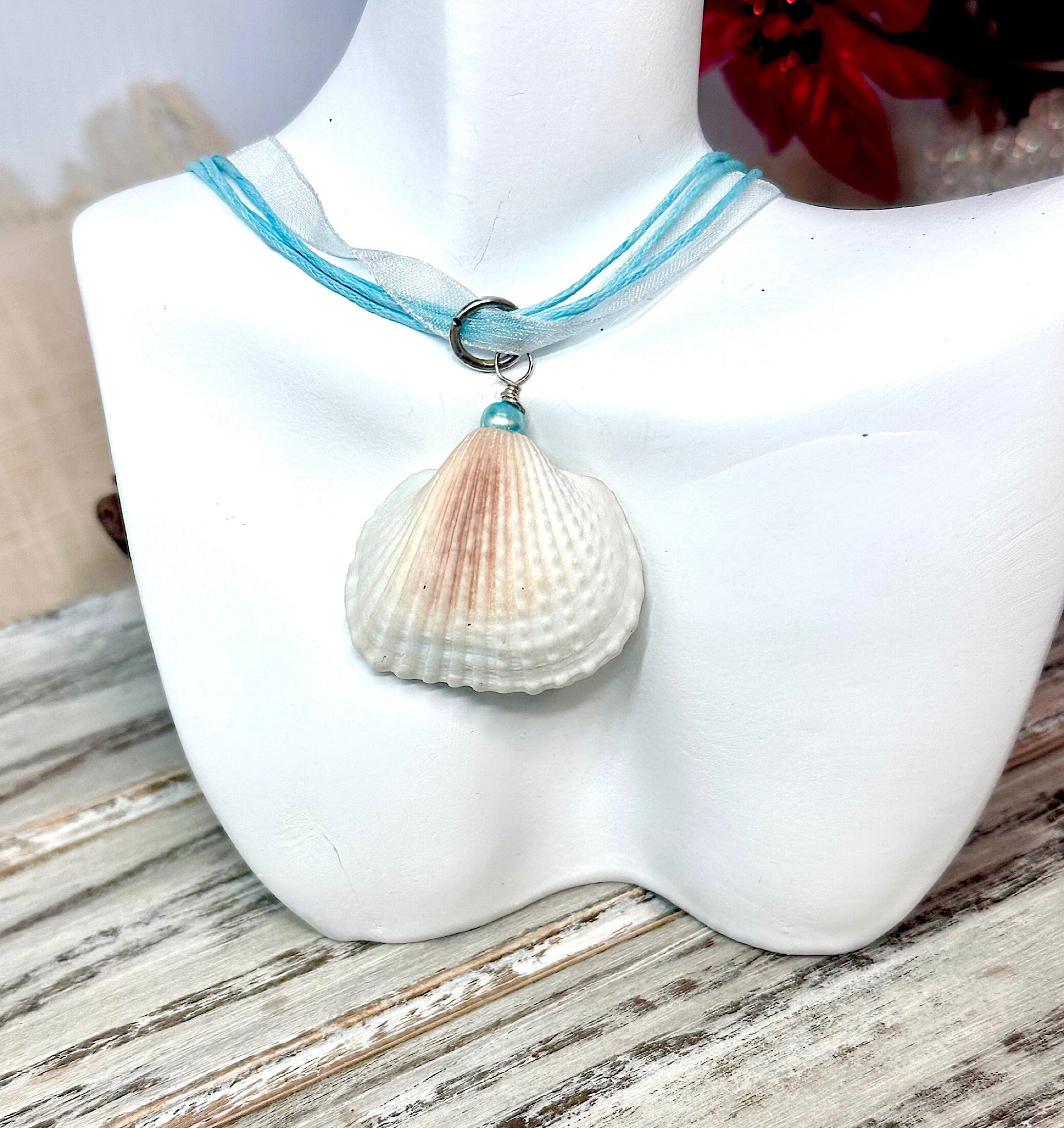 White Seashell Necklace-Resin Beach Scene Seashell Ornament-Ocean Car Charm-Coastal Jewelry-For Her For Him For Them