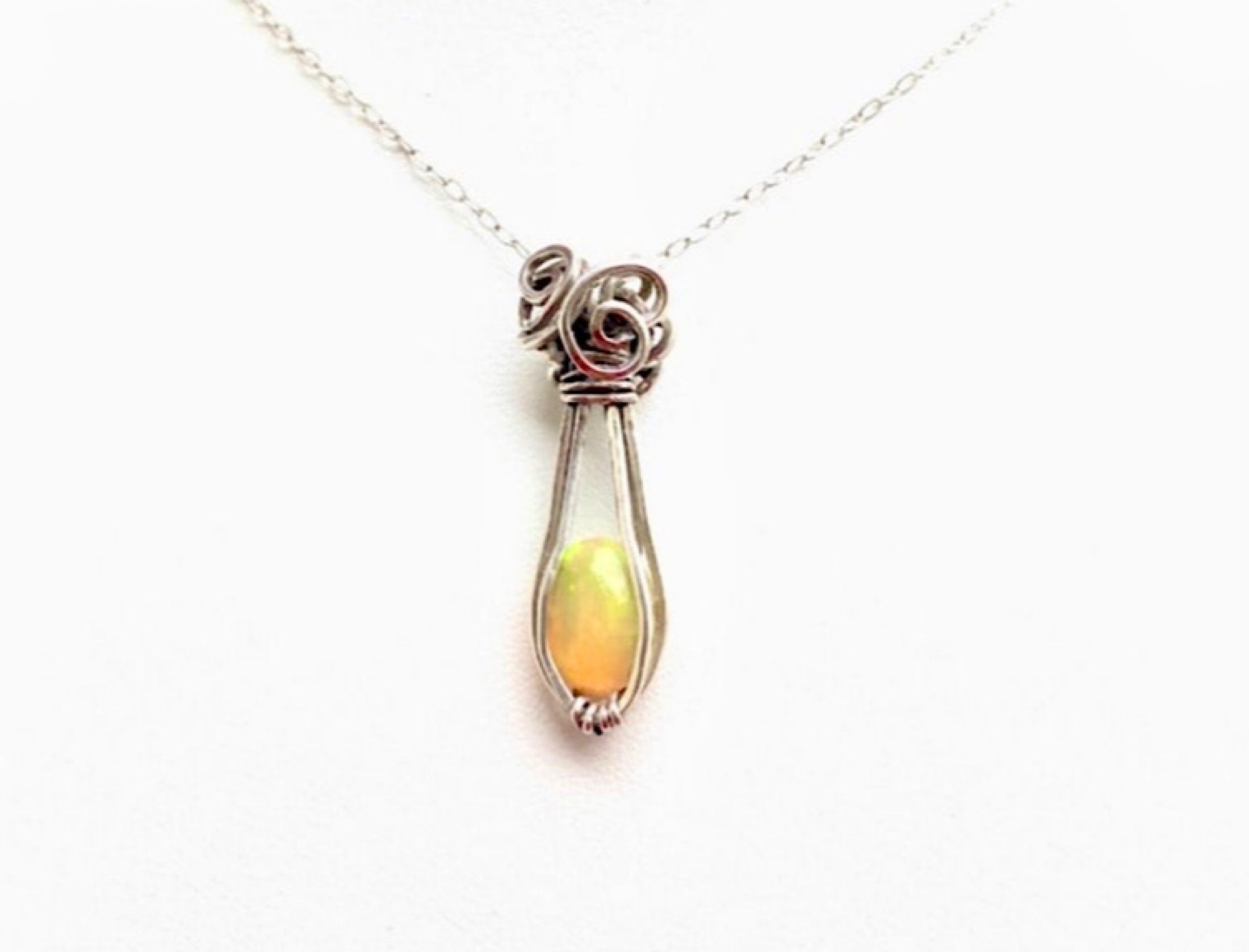 Ethiopian Welo Opal Necklace in .925 Sterling Silver-With Chain-Perfect Gift for Mom Girlfriend Wife-Pale Yet Bright