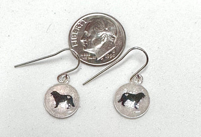 Bernese Mountain Dog Sterling Silver Earrings-Black Silhouette & White Background-Lovable “Berner” Greater Swiss Mtn. Dog Breed Jewelry