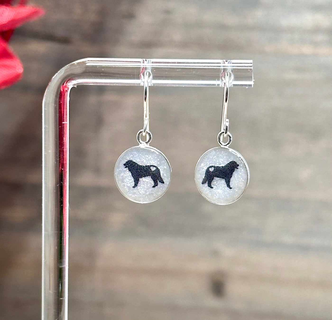 Bernese Mountain Dog Sterling Silver Earrings-Black Silhouette & White Background-Lovable “Berner” Greater Swiss Mtn. Dog Breed Jewelry