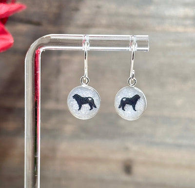 Bernese Mountain Dog Sterling Silver Earrings-Black Silhouette & White Background-Lovable “Berner” Greater Swiss Mtn. Dog Breed Jewelry