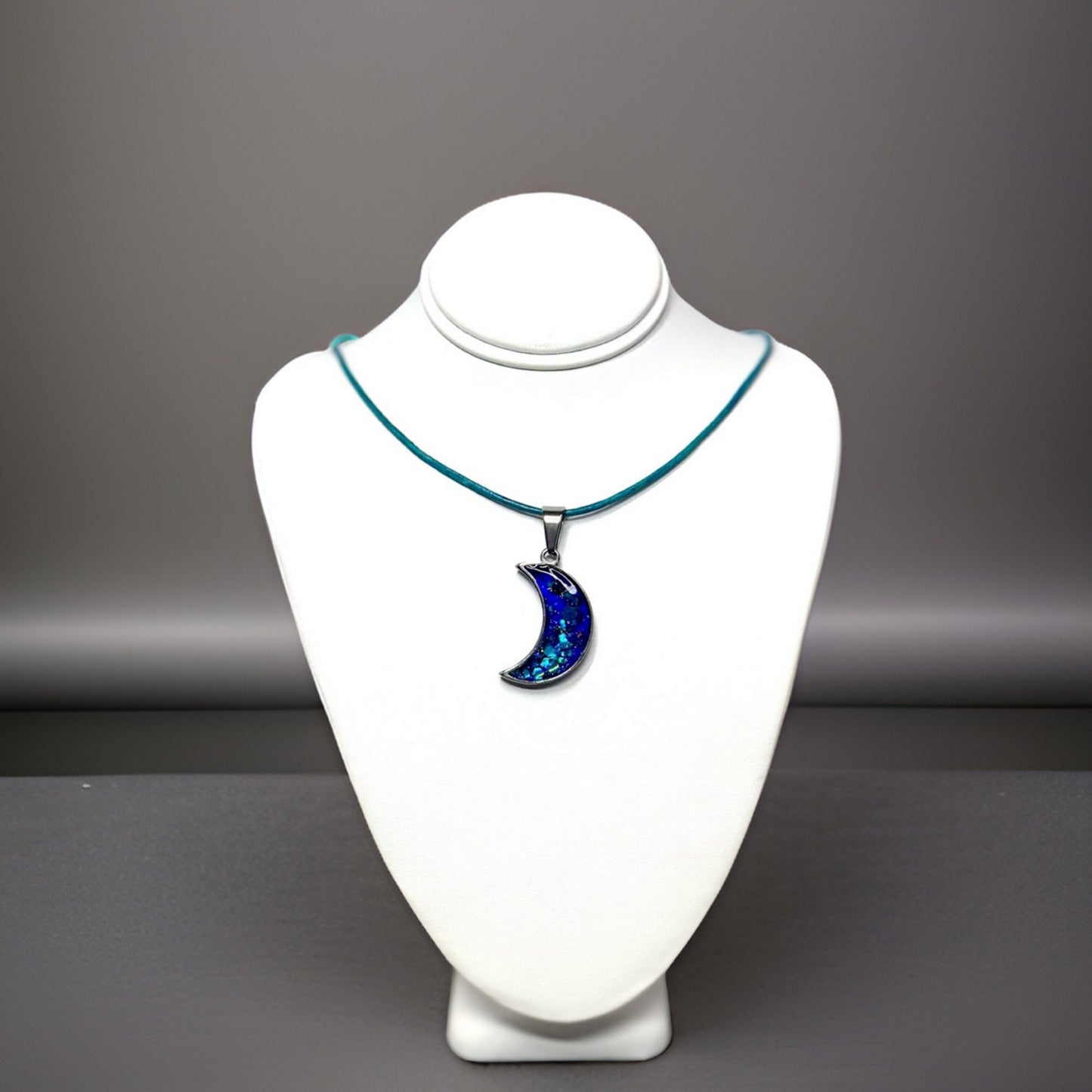 Vibrant Blues & Purple Stainless Steel Moon Necklace-Perfect Elegant Gift for Her-Valentines-Stunning Sparkle-Handmade in the USA