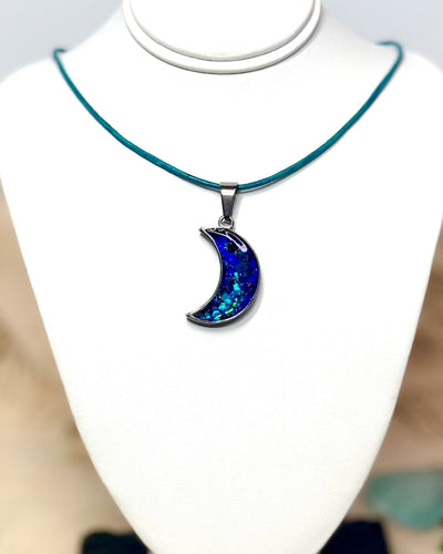 Vibrant Blues & Purple Stainless Steel Moon Necklace-Perfect Elegant Gift for Her-Valentines-Stunning Sparkle-Handmade in the USA