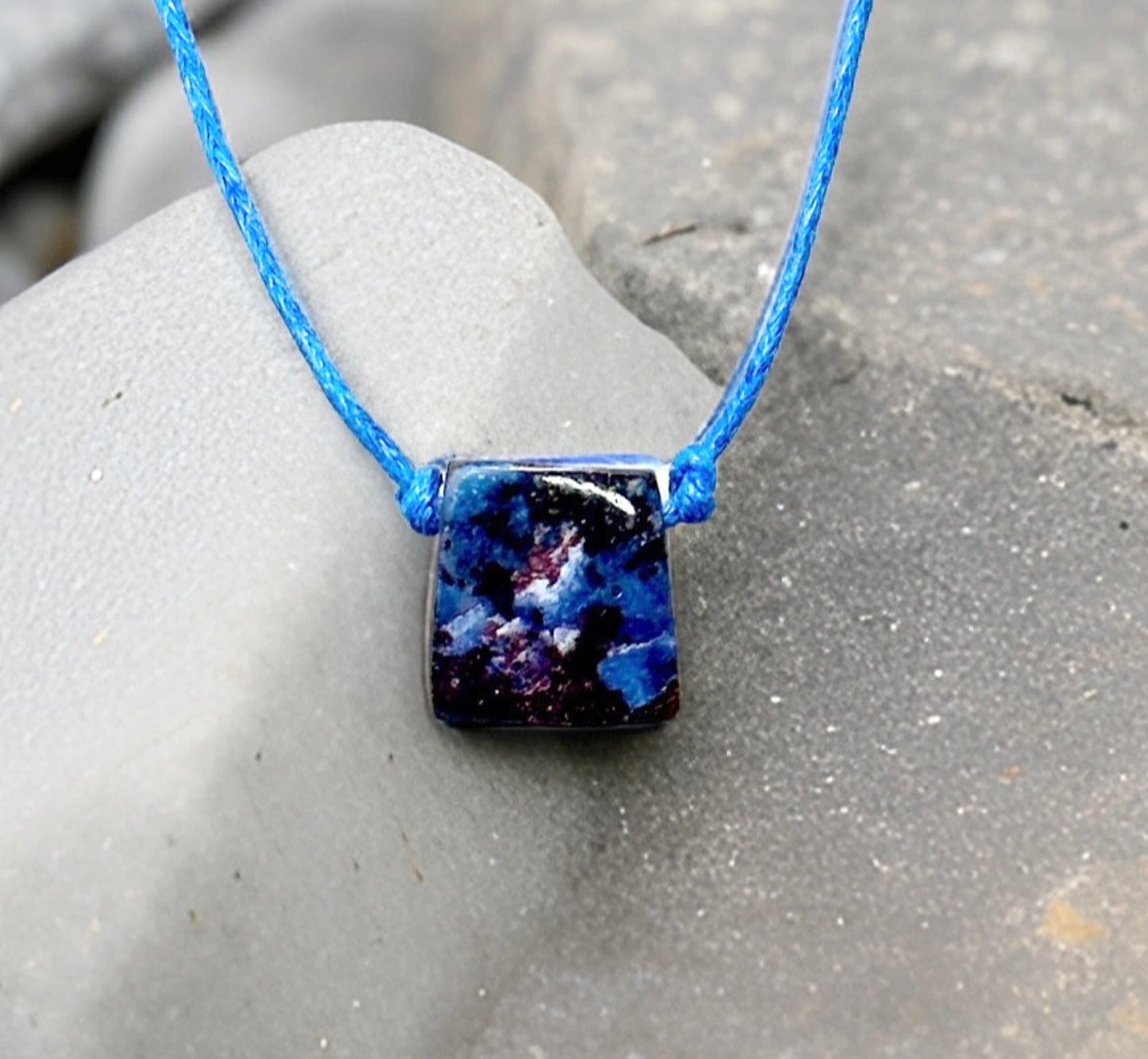 Blue Australian Boulder Opal on Adjustable Medium Blue Hemp Cord Necklace/Choker-Handmade in the USA