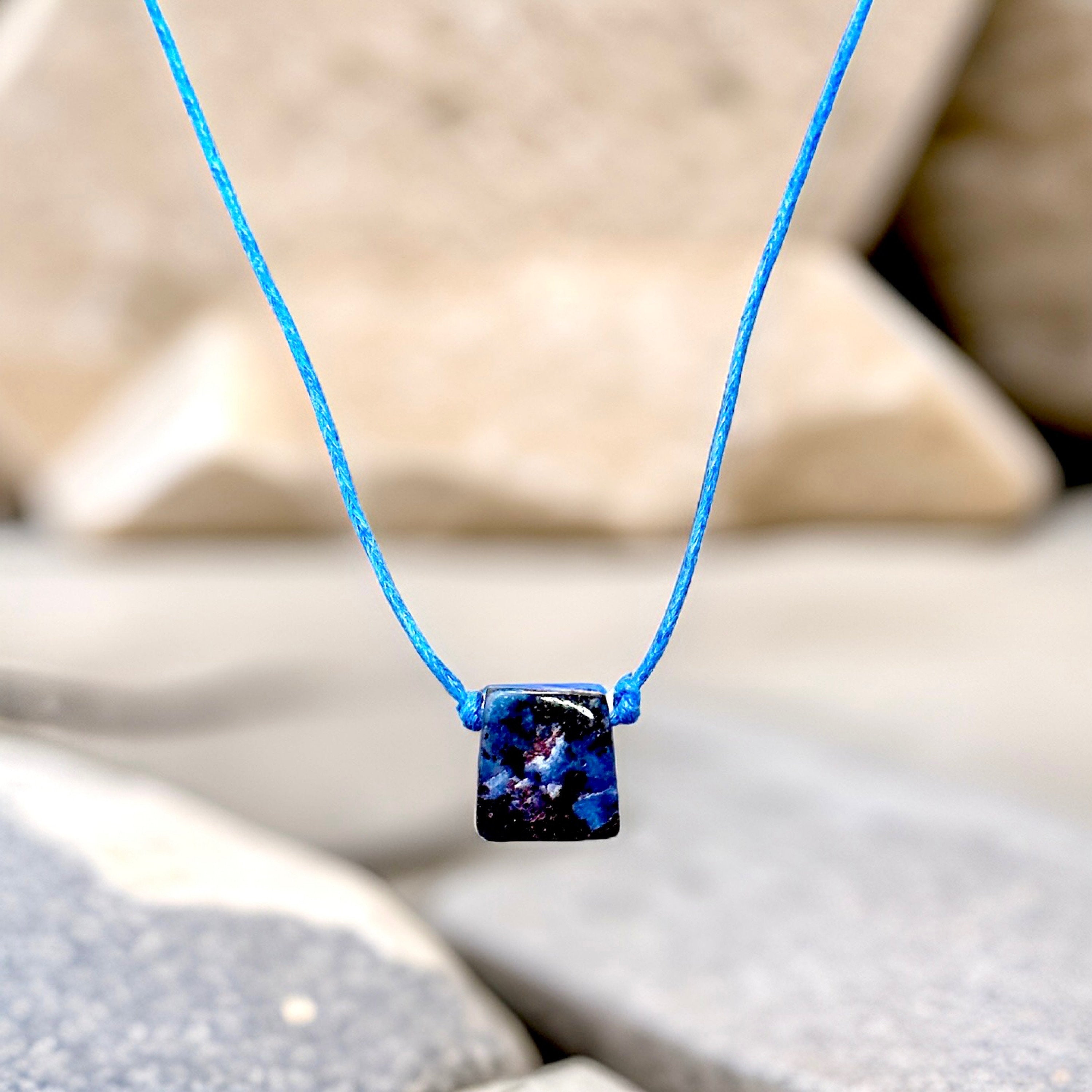 Blue Australian Boulder Opal on Adjustable Medium Blue Hemp Cord Necklace/Choker-Handmade in the USA