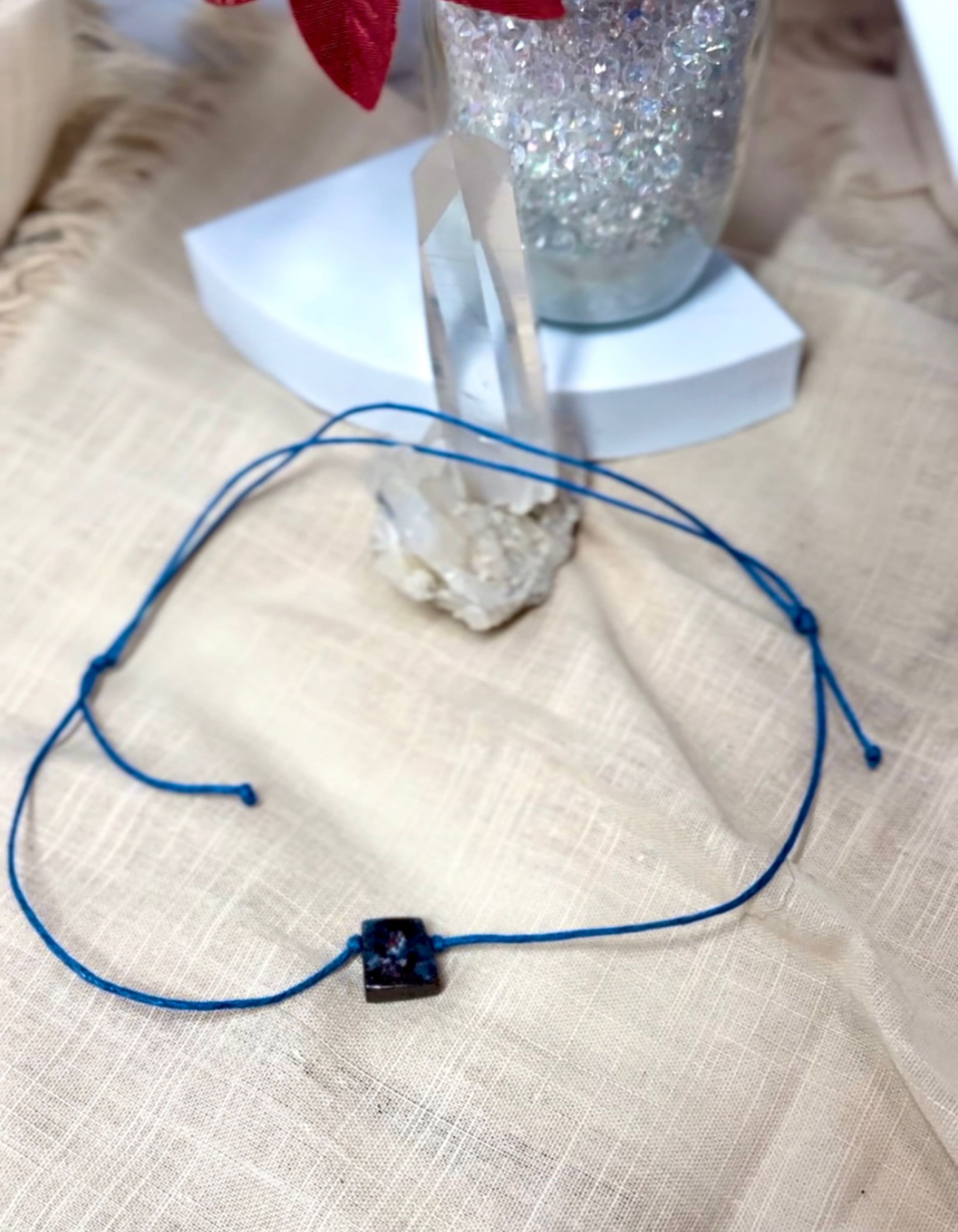 Blue Australian Boulder Opal on Adjustable Medium Blue Hemp Cord Necklace/Choker-Handmade in the USA