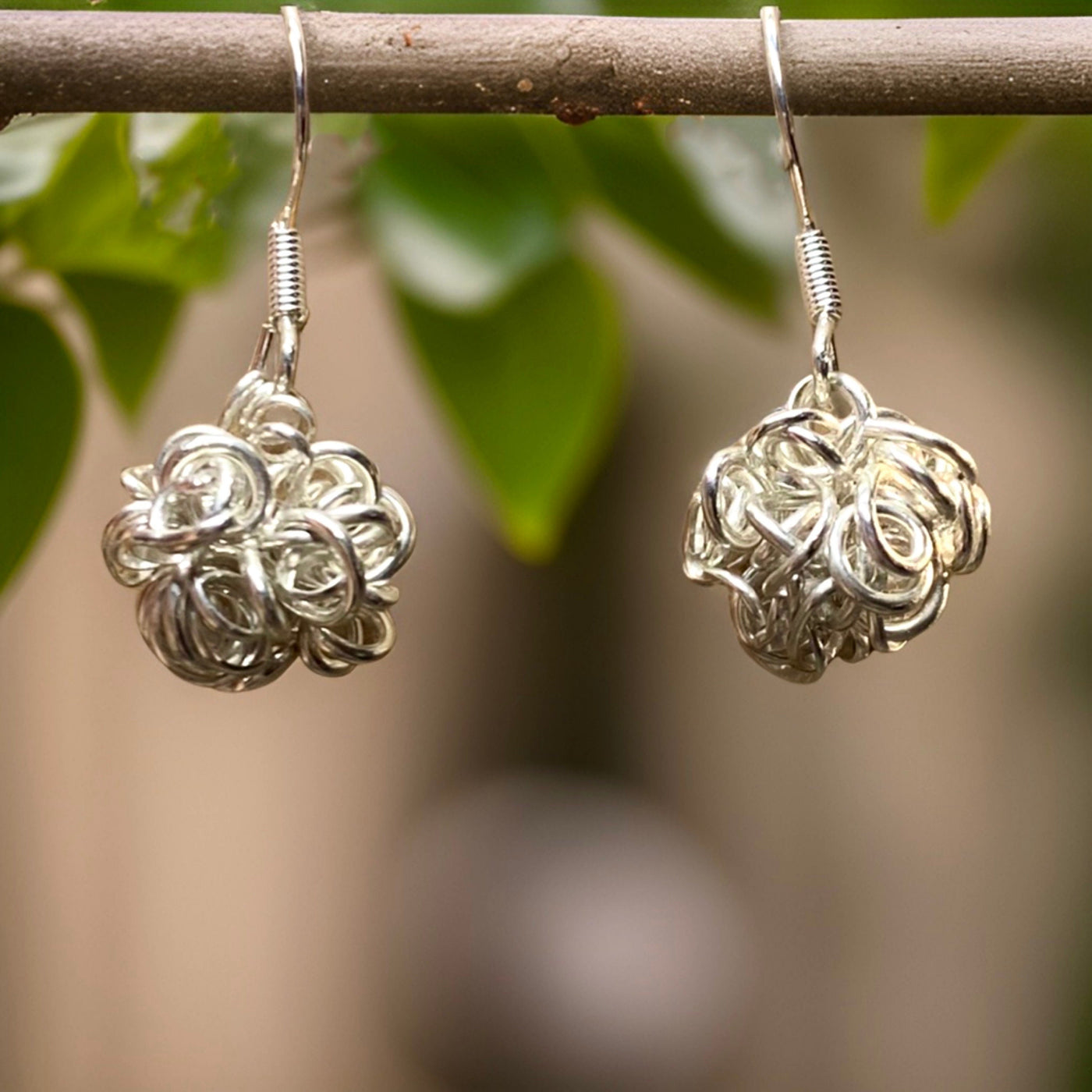 Tangled Coil Wire Confetti Ball Earrings-Argentium Silver .935 (Sterling Silver +)-Wire Wrapped-Handmade in the USA