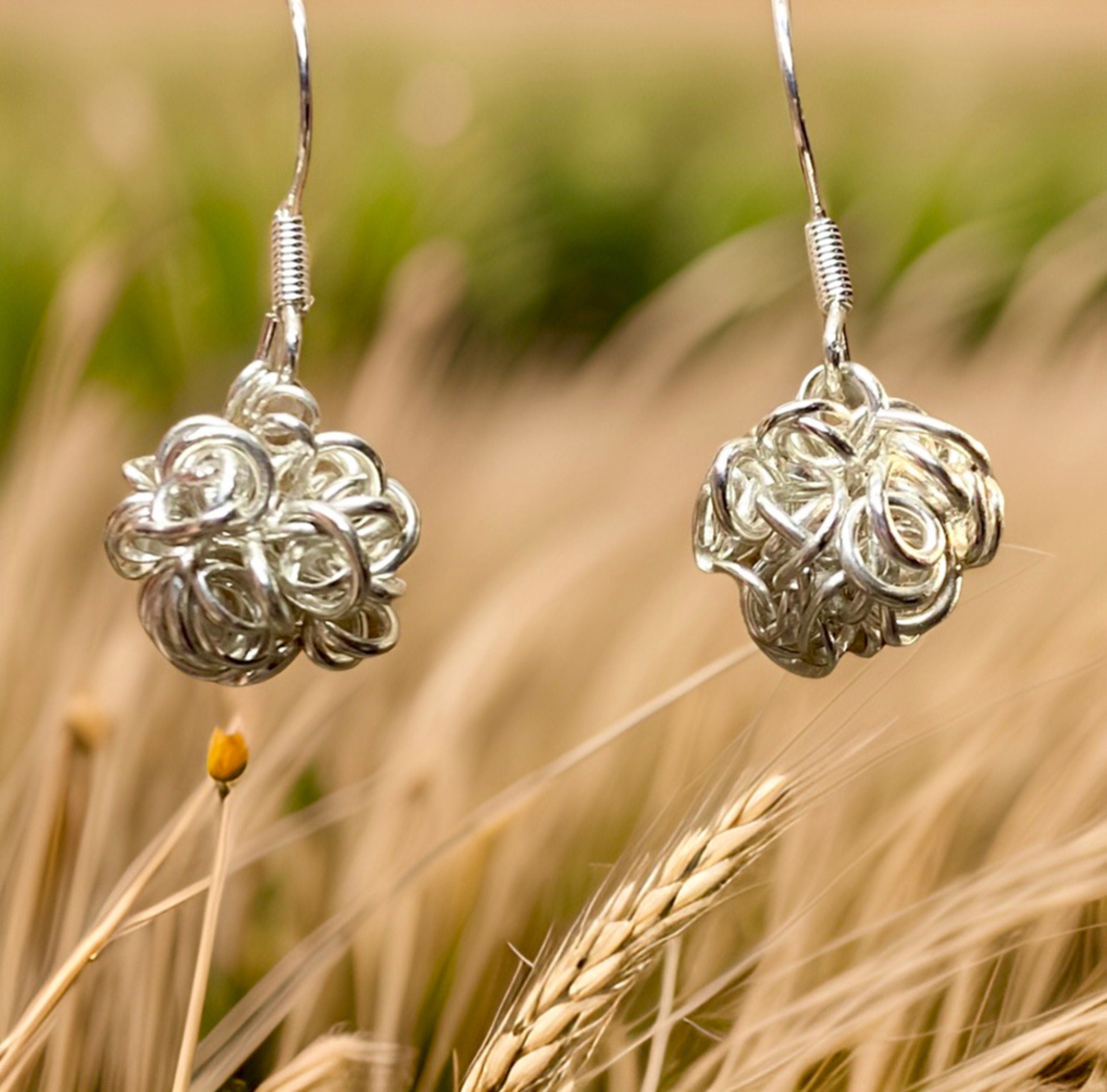 Tangled Coil Wire Confetti Ball Earrings-Argentium Silver .935 (Sterling Silver +)-Wire Wrapped-Handmade in the USA