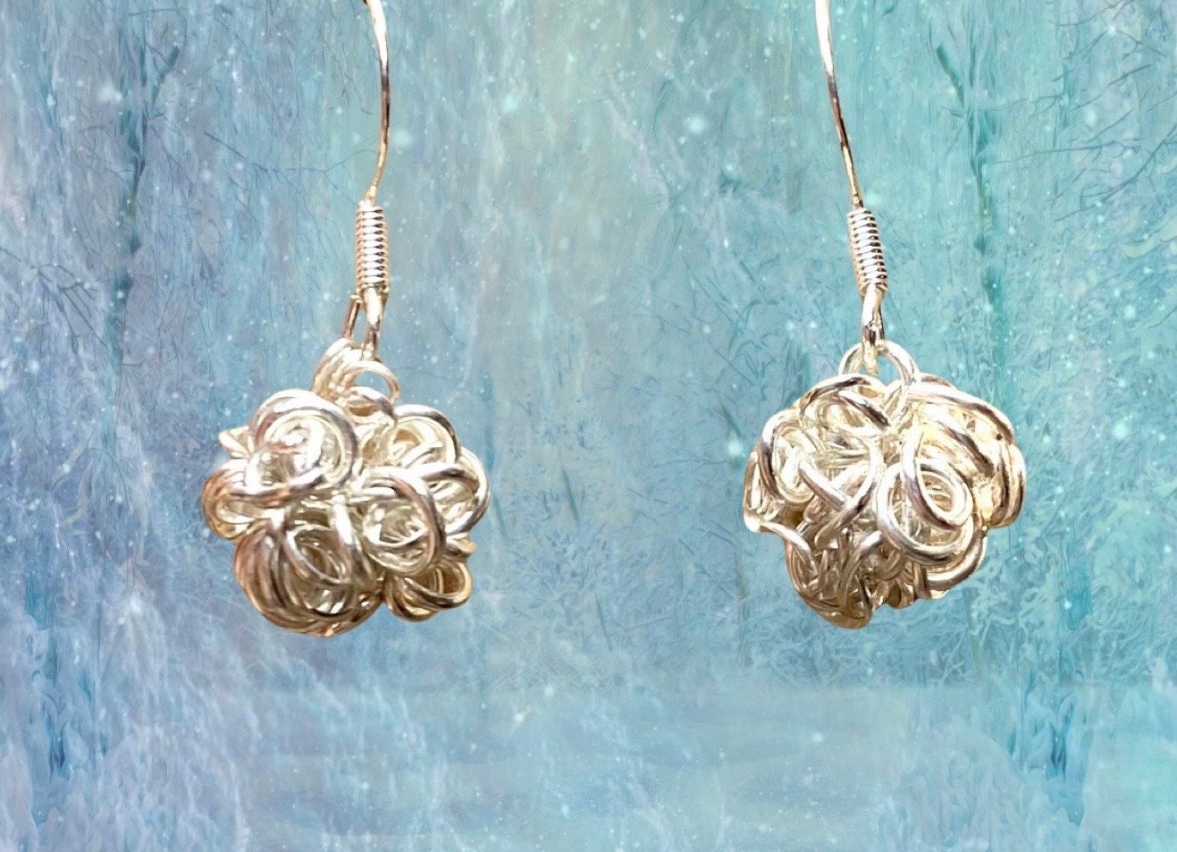 Tangled Coil Wire Confetti Ball Earrings-Argentium Silver .935 (Sterling Silver +)-Wire Wrapped-Handmade in the USA