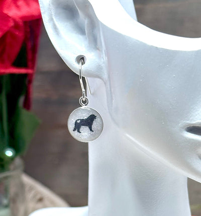 Bernese Mountain Dog Sterling Silver Earrings-Black Silhouette & White Background-Lovable “Berner” Greater Swiss Mtn. Dog Breed Jewelry