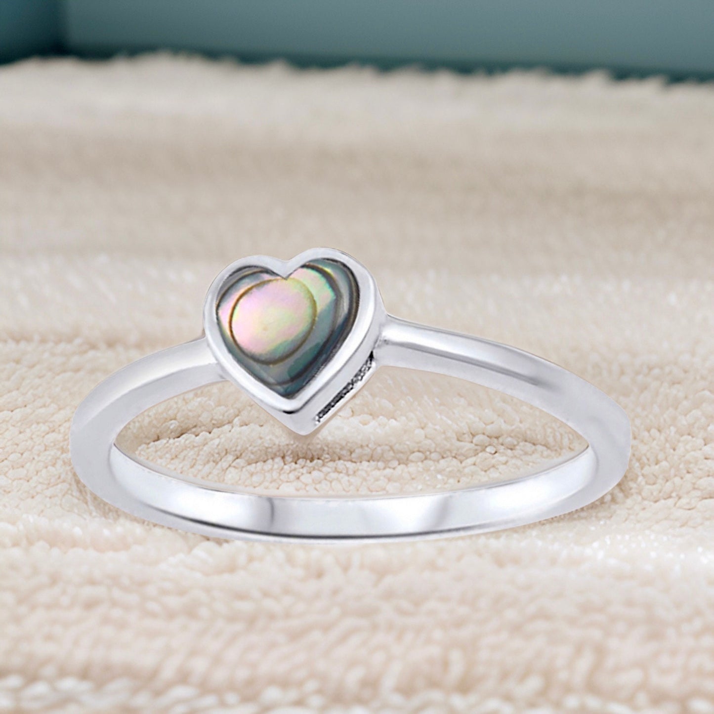 Abalone Small Heart Ring-.925 Sterling Silver-Sizes 4-10-Dainty Love Ring-Girlfriend-Wife-Valentines-Birthday-Anniversary Gift