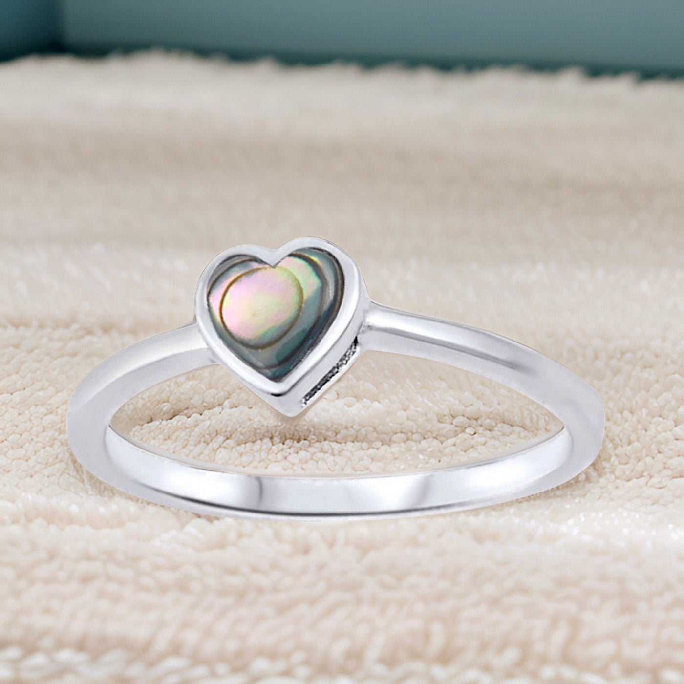 Abalone Small Heart Ring-.925 Sterling Silver-Sizes 4-10-Dainty Love Ring-Girlfriend-Wife-Valentines-Birthday-Anniversary Gift