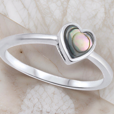 Abalone Small Heart Ring-.925 Sterling Silver-Sizes 4-10-Dainty Love Ring-Girlfriend-Wife-Valentines-Birthday-Anniversary Gift